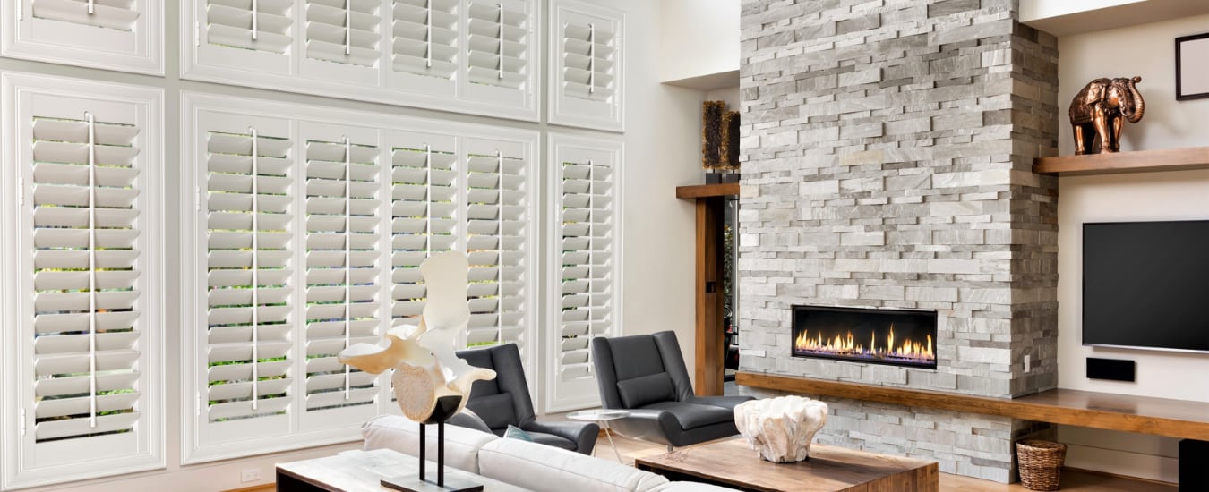 Plantation shutters in a modern living room